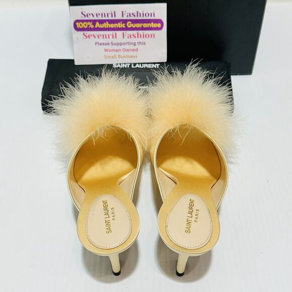 Saint Laurent Blanco Mae 60 37/ US 7 Mule Soft Nude Satin Slip On Heel NIB $995 - Picture 6 of 12